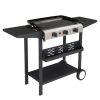3-Burner Flat Top Gas Griddle Cooking Station with Ceramic Coated Cast Iron Pan, 30,000 BTU Propane Fuelled Griddle Station with Side Shelves & Spice