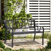 Outsunny 50" Metal Garden Bench, Black Outdoor Bench for 2 People, Park-Style Patio Seating, Decor with Smooth Armrests, Slatted Seat and Backrest, Bl