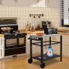 Stainless Steel Flattop Grill Cart, Movable BBQ Trolley Food Prep Cart, Multifunctional Worktable Island with Two Wheels, Hooks
