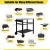 Stainless Steel Flattop Grill Cart, Movable BBQ Trolley Food Prep Cart, Multifunctional Worktable Island with Two Wheels, Hooks