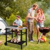 Stainless Steel Flattop Grill Cart, Movable BBQ Trolley Food Prep Cart, Multifunctional Worktable Island with Two Wheels, Hooks