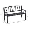 Outsunny 50" Metal Garden Bench, Black Outdoor Bench for 2 People, Park-Style Patio Seating, Decor with Smooth Armrests, Slatted Seat and Backrest, Bl