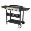 3-Burner Flat Top Gas Griddle Cooking Station with Ceramic Coated Cast Iron Pan, 30,000 BTU Propane Fuelled Griddle Station with Side Shelves & Spice
