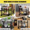Stainless Steel Flattop Grill Cart, Movable BBQ Trolley Food Prep Cart, Multifunctional Worktable Island with Two Wheels, Hooks