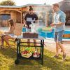 Stainless Steel Flattop Grill Cart, Movable BBQ Trolley Food Prep Cart, Multifunctional Worktable Island with Two Wheels, Hooks