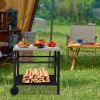 Stainless Steel Flattop Grill Cart, Movable BBQ Trolley Food Prep Cart, Multifunctional Worktable Island with Two Wheels, Hooks