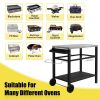 Stainless Steel Flattop Grill Cart, Movable BBQ Trolley Food Prep Cart, Multifunctional Worktable Island with Two Wheels, Hooks