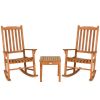 3 Pieces Eucalyptus Rocking Chair Set with Coffee Table