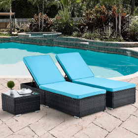Outdoor Patio Chaise Lounge Chair,Lying in bed with PE Rattan and Steel Frame,PE Wickers,Pool Recliners with Elegant Reclining Adjustable Backrest and (Color: Brown+Blue)