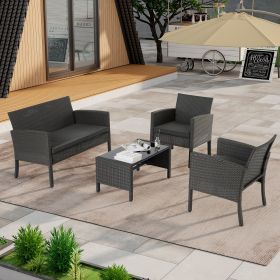 4 Pieces Patio Furniture Sets Outdoor Sectional Wicker Set Outdoor Conversation Set Patio Set Patio Loveseats with Coffee Table Porch, Poolside, Terra (Color: Gray)