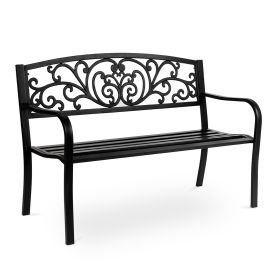 50" Iron&PVC Outdoor Courtyard Decoration Park Leisure Bench (Color: Black)