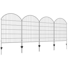 Outsunny Garden Fence, 4 Pack Steel Fence Panels, 11.4' L x 43" H, Rust-Resistant Animal Barrier Decorative Border Flower Edging for Yard, Landscape (Color: as Pic)